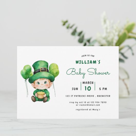 schattige kabouter St. Patrick's Day baby shower Kaart (Staand voorkant)