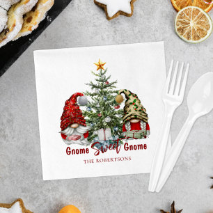 Schattige kabouters met kerstboom vakantie servet