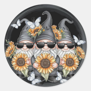 Schattige Kabouters Zonnebloem Met Vlinder Bloem F Ronde Sticker