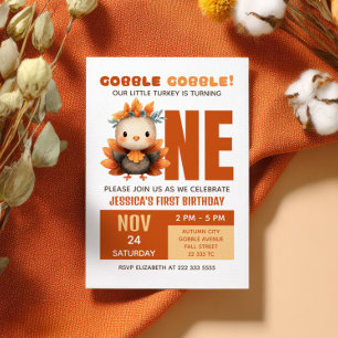 Schattige kalkoen Gobl Gobl Herfst Thanksgiving 1e Kaart