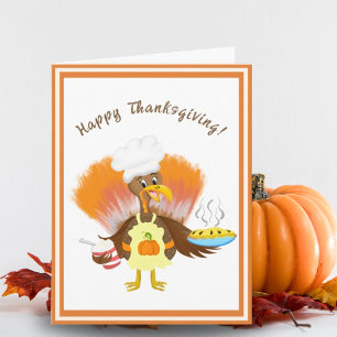 Schattige kalkoen met taart en ijs Thanksgiving Kaart