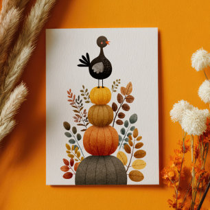 Schattige kalkoen op herfstpompoenen retro Thanksg Briefkaart