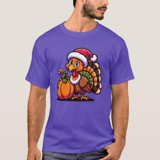 Schattige kalkoen poseert met pompoen herfst oogst t-shirt