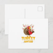 Schattige kalkoenjager, grappig bowlen, Thanksgivi Uitnodiging Briefkaart (Voorkant / Achterkant)