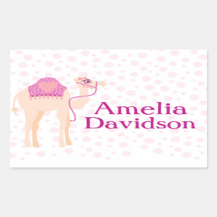 Schattige kamelenboek bord naam roze ID label stic