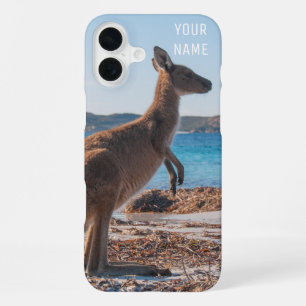 Schattige kangoeroe op het strand Zomer Australië iPhone 16 Plus Hoesje