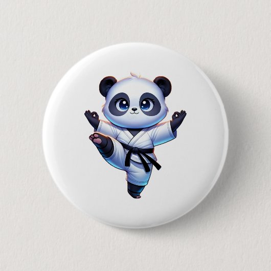 Schattige karate panda kraankickpose ronde button 5,7 cm (Voorkant)