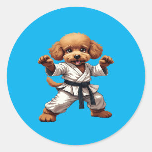 Schattige Karate Puppy Martial Arts GI Illustratie Ronde Sticker