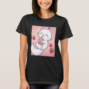 Schattige Kat Aardbei Melk Retro Japanse Kawaii Ku T-shirt
