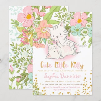 Schattige Kat Baby shower Girl Invitation Kaart