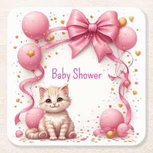 Schattige kat baby shower groet 🐱 vierkante kartonnen onderzetter
