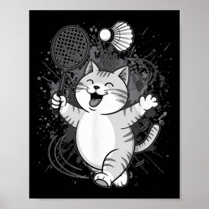 Schattige Kat Badminton Player Shuttle Poster
