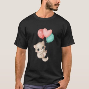 Schattige Kat Ballon Vliegende Kitten Kat T-shirt
