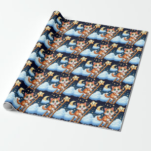 Schattige Kat beklimt maanladder Cadeaupapier