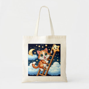 Schattige Kat beklimt maanladder Tote Bag