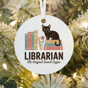 Schattige kat bibliothecaris metalen ornament
