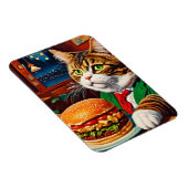 Schattige Kat bij een  Diner Cheeseburger Magneet (Rechterzijde)