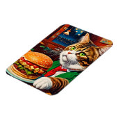 Schattige Kat bij een  Diner Cheeseburger Magneet (Linkerzijde)