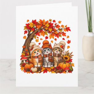 Schattige Kat Blad Herfst Boom Hallo Najaar Kaart