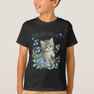 Schattige kat & bloemen fur-get-me-not cadeau vrou t-shirt