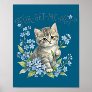 Schattige kat & bloemen vergeet-mij-niet geschenk poster