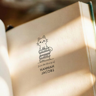 Schattige Kat & Boeken Uit de Bibliotheek van Boek Zelfinktende Stempel