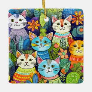 Schattige kat Cartoon Patroon Keramisch Ornament