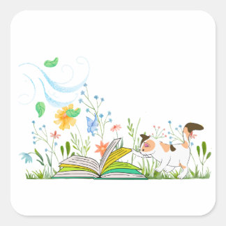 Schattige Kat dat een boek leest. Vierkante Sticker