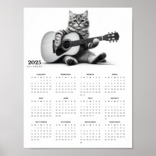 Schattige kat die akoestische gitaar speelt 2025 K Poster
