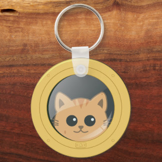 Schattige kat die door de patrijspoort van een boo sleutelhanger