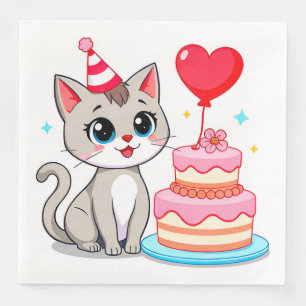 Schattige kat die een verjaardag viert met een taa servet
