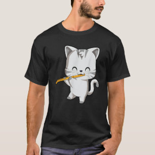 Schattige kat die fluit speelt Heren Dames Kindere T-shirt