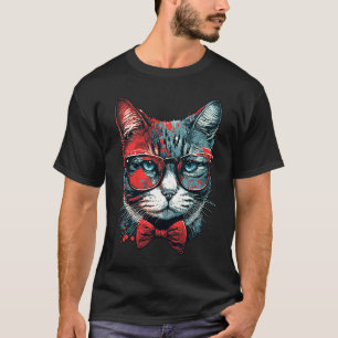 Schattige kat draagt vlinderdas en rode zonnebril t-shirt