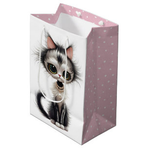 Schattige Kat Dragen van een Pearl Ketting Medium Cadeauzakje