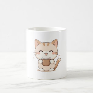 Schattige Kat Drinkt Koffie Kawaii Design Koffiemok