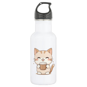 Schattige Kat Drinkt Koffie Kawaii Design Waterfles