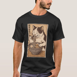 Schattige Kat Eet Ramen Kunst Grappige Voedsel Lie T-shirt