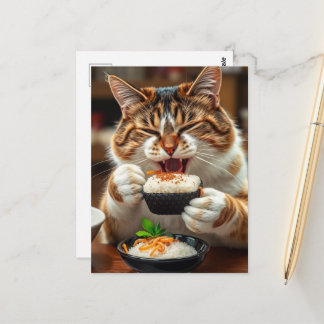 Schattige kat eet sushi rol briefkaart