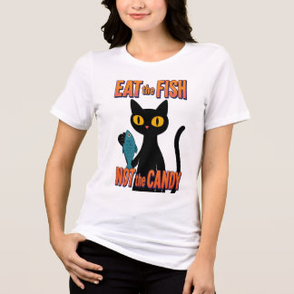 Schattige kat eet vis niet snoep anti junkfood Tri-Blend shirt
