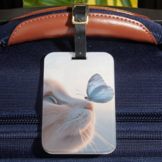 Schattige kat en blauwe vlinder bagagelabel