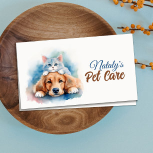 Schattige kat en hond huisdieroppasser visitekaartje
