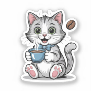 Schattige kat en koffieochtendstemming voor katten sticker