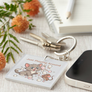 Schattige kat- en muisvriendschap sleutelhanger