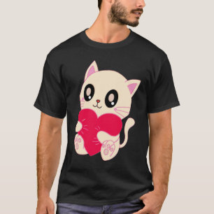 Schattige Kat En Roze Hart Valentijnsdag T-shirt