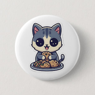 Schattige Kat eten koekjes Classic T-shirt Ronde Button 5,7 Cm