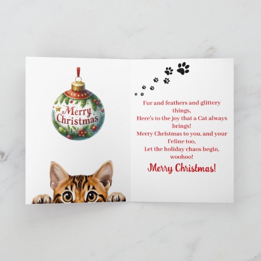 Schattige Kat Funny Cat Christmas Kaart (Binnen)