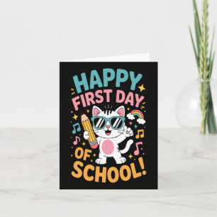 Schattige Kat Gelukkige Eerste Dag Van School Teru Kaart