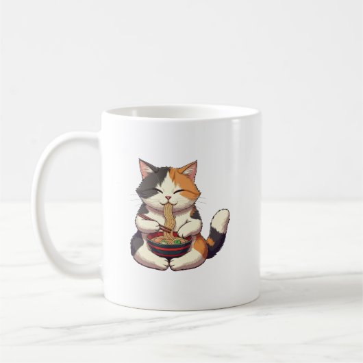 Schattige kat geniet van Ramen Koffiemok (Links)