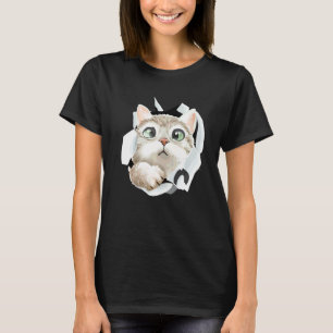 Schattige Kat Gescheurde Stof Kat T-shirt