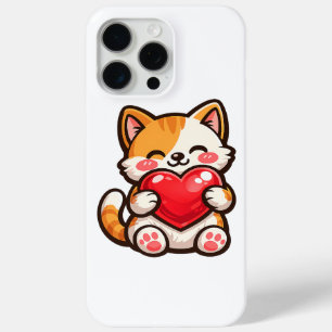 Schattige Kat Hart – Kawaii Kat Knuffelt Rode Hart iPhone 15 Pro Max Hoesje